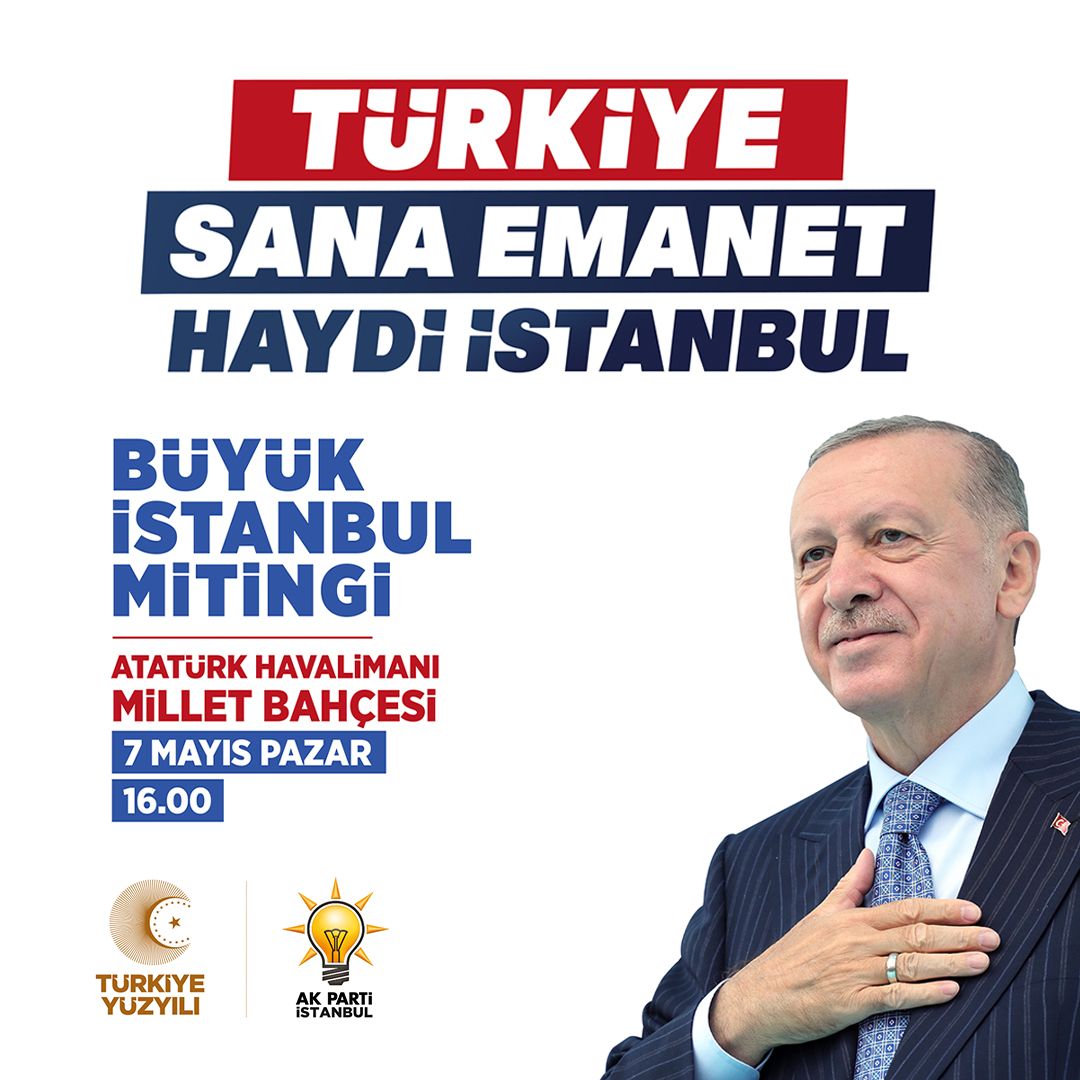 İzmir.ankaradan sonra 14 MAYIS Zaferinin müjdecisi  Büyük istanbul mitinginde Bir Çağ kapatıp  TÜRKİYE YÜZYILI çağını  başlatmaya.#istanbultamam