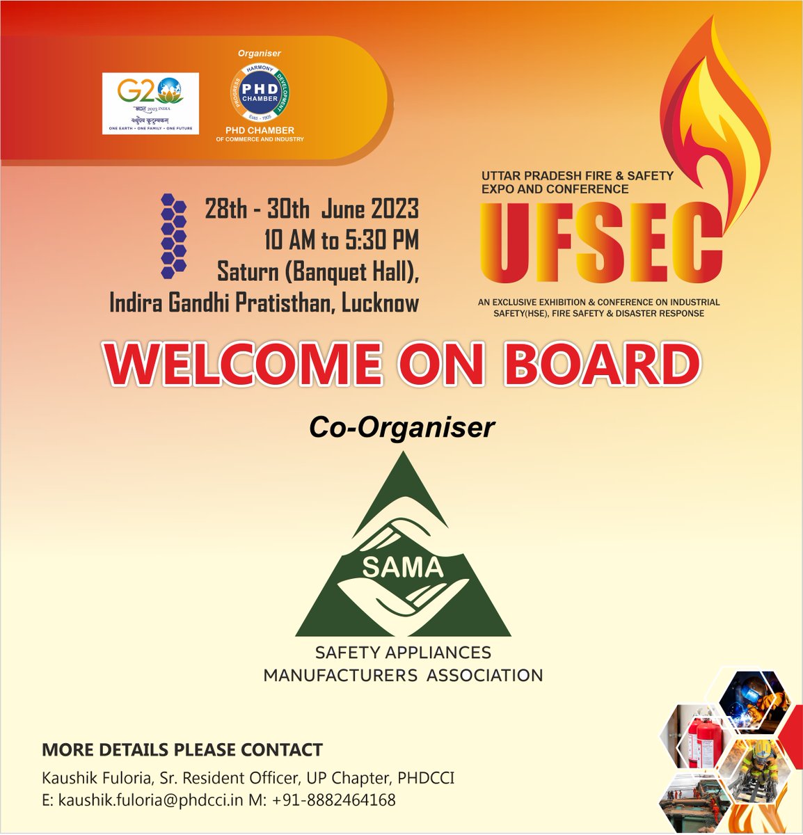 phdchamber's tweet photo. PHDCCI is delighted to welcome on board, Co-organiser, SAMA, for the UFSEC to be held from 28th -30th June, 2023, at the Indira Gandhi Pratishthan, Lucknow #HSE #EHS #safetyprofessional #expo #conference #industrialsafety #psul https://t.co/OO76TBgdS3