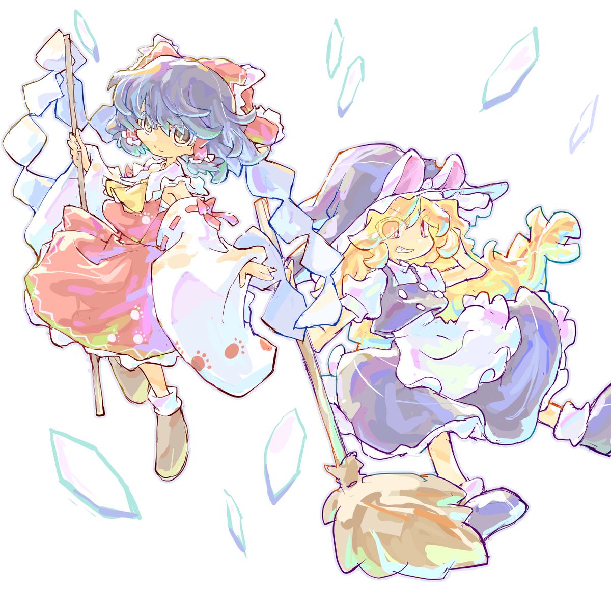 東方「新作レイマリ。 獣王園楽しみです!  #東方Project #東方獣王園」|やましなのイラスト