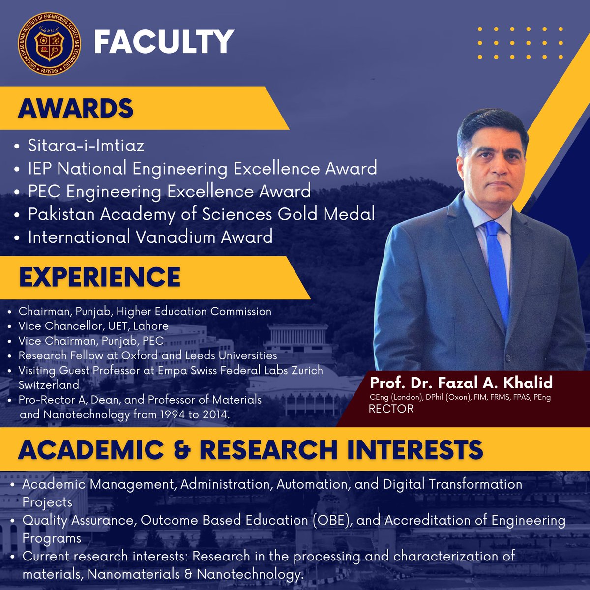 OfficialGIKI's tweet photo. Our Faculty: Prof. Dr. Fazal Khalid, SI, Rector, Ghulam Ishaq Khan Institute of Engineering Sciences and Technology.
@drfazalkhalid
#giki #gikifaculty #ourfaculty https://t.co/wA5RbtQ3nq