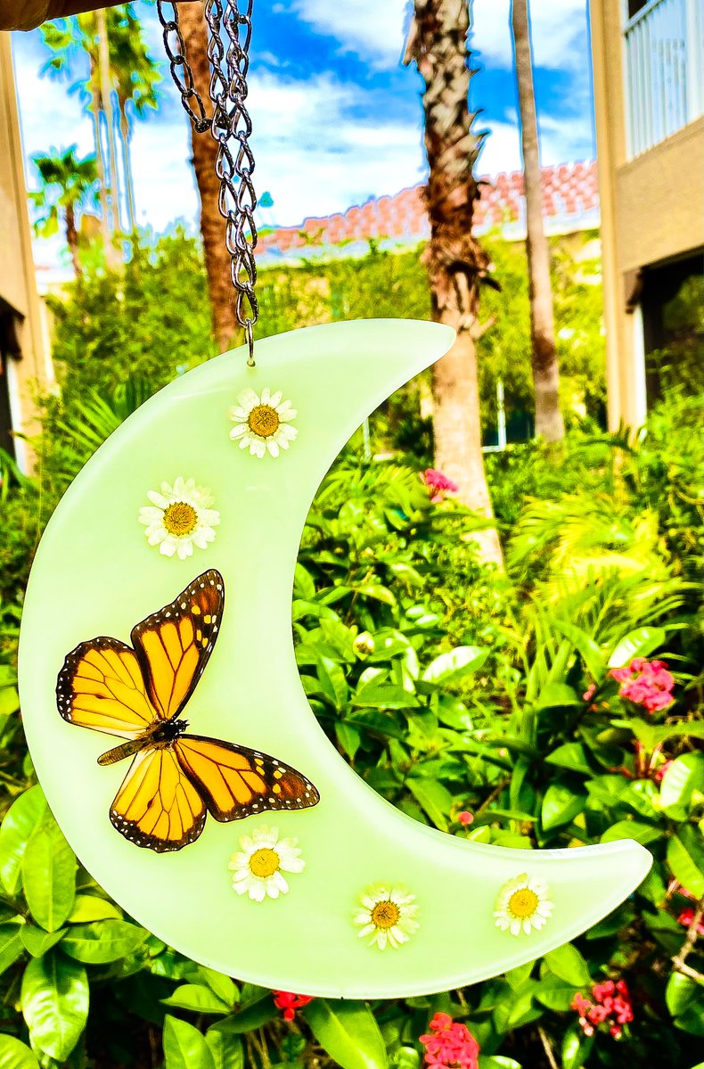 " Garden Fairy " Monarch Daisy Crescent Moon Wall Hanging