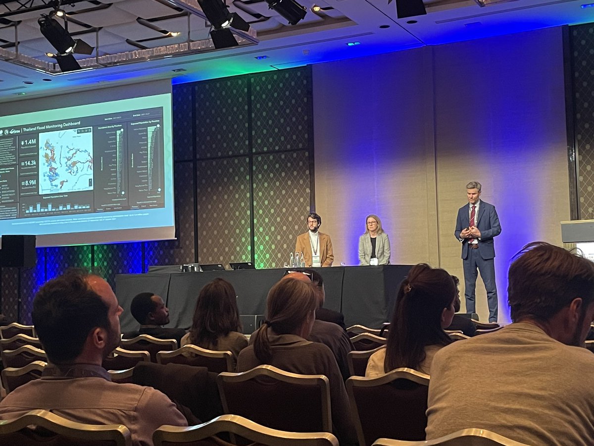 UNOSAT's tweet photo. Director Einar Bjørgo is presenting @UNOSAT operations and application of emerging technologies #MachineLearning #QuantumComputing to improve efficiency of #geospatial analysis for evidence-based decision making. At the plenary session of #GIS4SW, together with @Esri_Nonprofit. https://t.co/3wWvhKxtv8