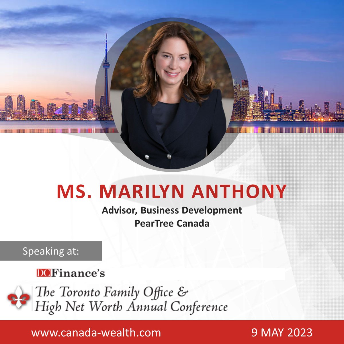 PearTreeCanada's tweet image. PearTree’s Marilyn Anthony will be speaking at @DCfinance Toronto Family Office &amp;amp; High Net Worth Conference to be held on Tuesday May 9th at Four Seasons Hotel Toronto (canada-wealth.com).

Robin Turack &amp;amp; Les Ross will also be in attendance