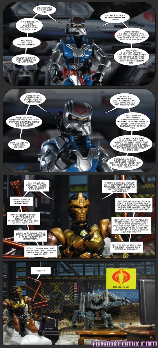 ToyBoxComix's tweet photo. Random Old Comic: Make Dictatorships Great Again! https://t.co/wPvfF57Go3 #xp #Blackarachnia #CobraCommander #Ejector #GIJoe #Transformers https://t.co/FhYXiOyfqq