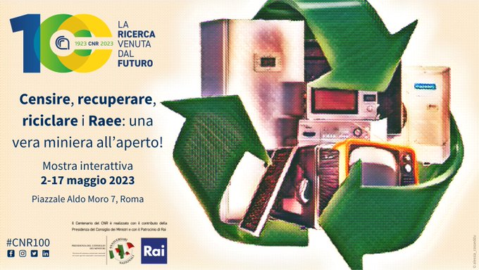 StiimaCNR's tweet photo. 💯#CNR100 1923-2023, 2-17 maggio, presso #CNR Roma. #STIIMA presenta le sue attività scientifiche a ‘Censire, recuperare, riciclare i Raee: una vera miniera all’aperto!”: mostra interattiva didattica su tecnologie innovative per recupero/riciclo #RAEE.
https://t.co/poQpetbyfa https://t.co/UBkwRCueuN