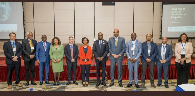 GaviDerrick's tweet photo. Excited to kick-off the Global Stocktake on #COVID19 vaccine delivery with our #COVDP partners @WHO @UNICEF hosted in Addis Ababa by Her Excellency Minister of Health @lia_tadesse and   @FMoHealth - with  @TedChaiban @RichardMihigo @AfricaCDC https://t.co/UAKwQCupF0