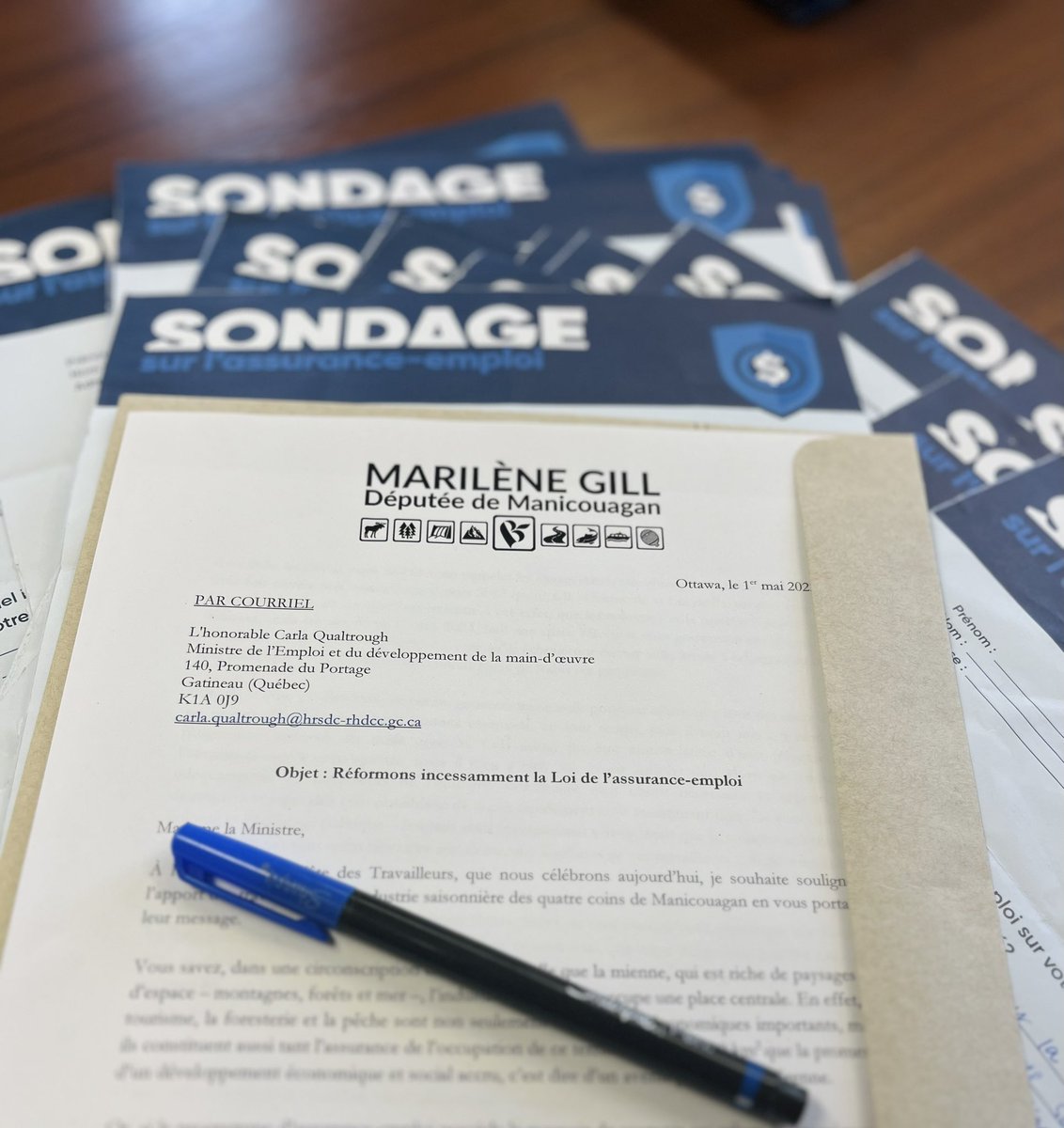 J’ai écrit à la ministre <a href="/CQualtro/">Carla Qualtrough</a> en lui remettant des témoignages de Nord-Côtiers qui vivent les impacts du système actuel d’assurance-emploi. 

Il nous faut une réforme maintenant. C’est essentiel pour la Côte-Nord et son industrie saisonnière.