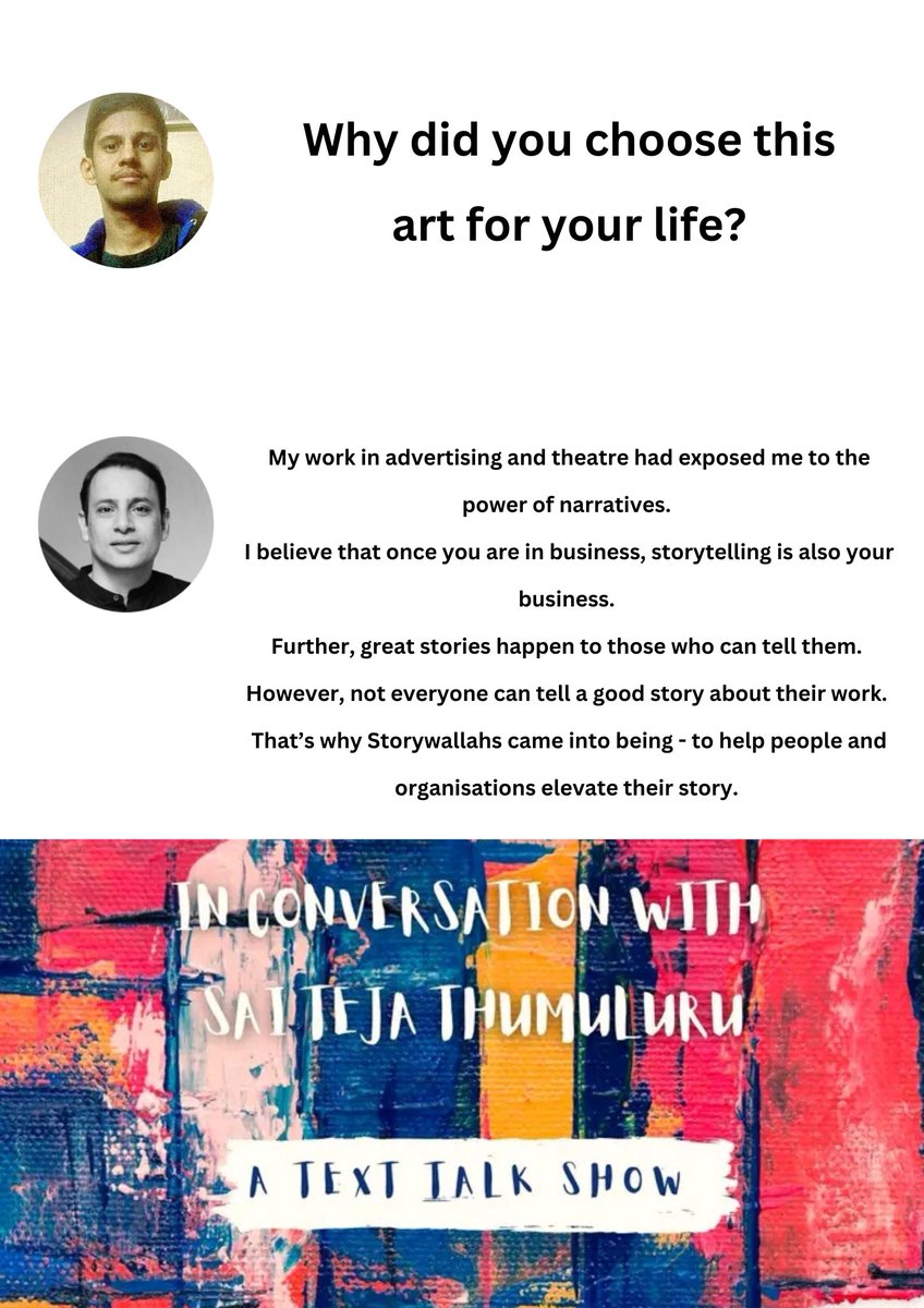 Sai Teja Thumuluru (@tejamultimedia1) on Twitter photo <a href="/Storywallahs/">Ameen Haque</a> In conversation with Sai Teja Thumuluru #saitejathumuluru
A text talk show 😊 #texttalkshow
#ameenhaque #storywallahs #show #digitalshow #interview #digital #online #text #talkshow #host #guest #storyteller #storytelling #storytellers #story #chat #socialmedia <a href="/Storywallahs/">Ameen Haque</a> In conversation with Sai Teja Thumuluru #saitejathumuluru
A text talk show 😊 #texttalkshow
#ameenhaque #storywallahs #show #digitalshow #interview #digital #online #text #talkshow #host #guest #storyteller #storytelling #storytellers #story #chat #socialmedia
