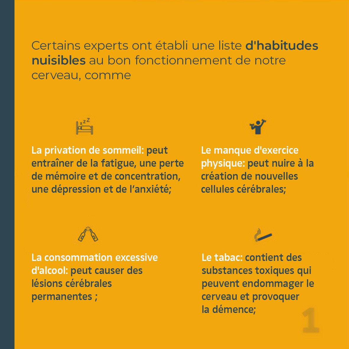 CdAUFrance's tweet photo. De nombreuses fois, nous adoptons des comportements et habitudes qui se révèlent être au fil du temps, comme nocifs pour notre cerveau. 
Prenez connaissance de la liste suivante: https://t.co/lYkyoD4Yhn