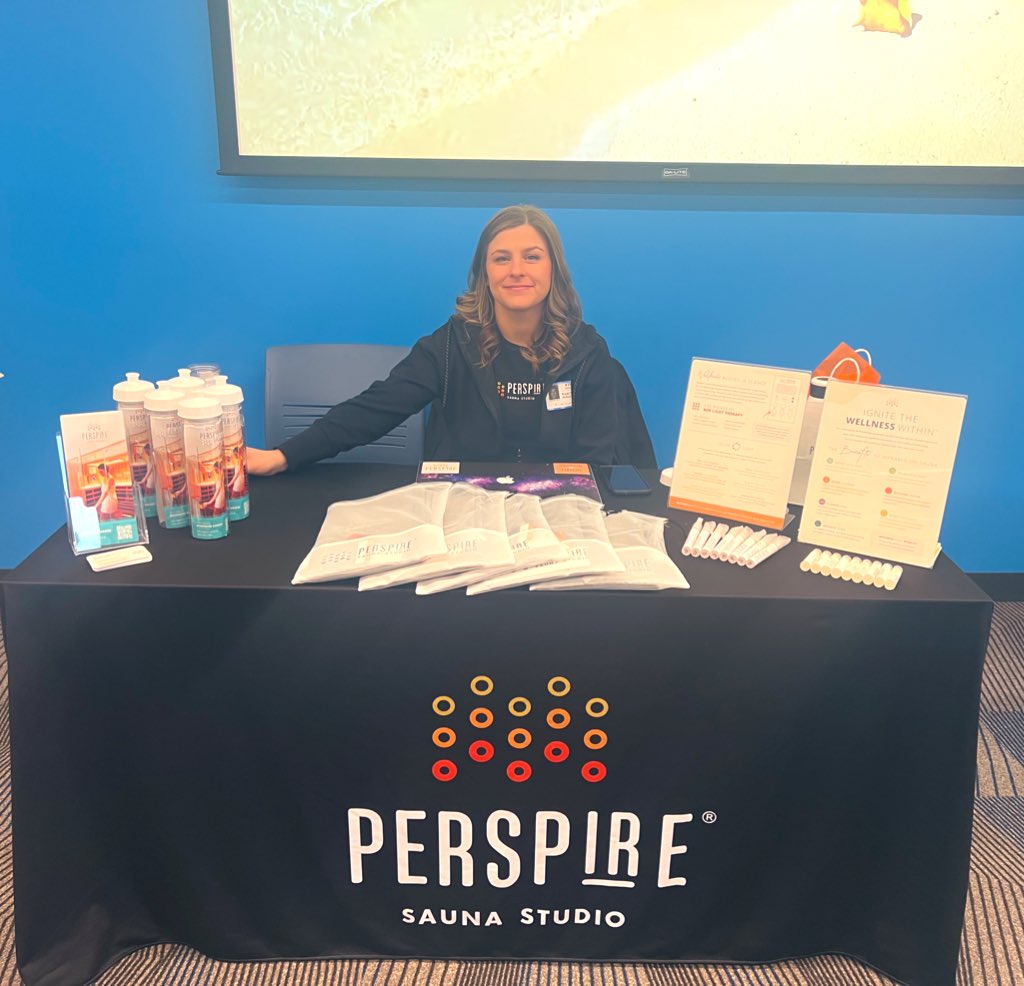 DGS_Nurse's tweet photo. Thank you to @PerspireSauna for being one of our vendors. Promoting physical and emotional well being is a priority for our 𝘼𝙣𝙣𝙪𝙖𝙡 𝙎𝙩𝙖𝙛𝙛 𝙒𝙚𝙡𝙡𝙣𝙚𝙨𝙨 𝘿𝙖𝙮. Congrats to the raffle winner of a gift card @MrsKristinaToth! #StaffWellness #StayHealthyMustangs https://t.co/yWWqoDKgWP