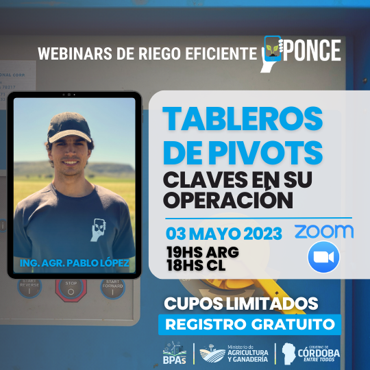 PONCEagtech's tweet photo. Nuevo #Webinarderiego 
Regístrate gratuitamente aquí: https://t.co/On2KU8bkbe
En este encuentro online, junto al Ing. Agr. Pablo López podrás conocer los diferentes tableros existentes, sus funcionalidades analógicas y digitales, y a dar marcha a un equipo de riego correctamente https://t.co/VPifAic9c0
