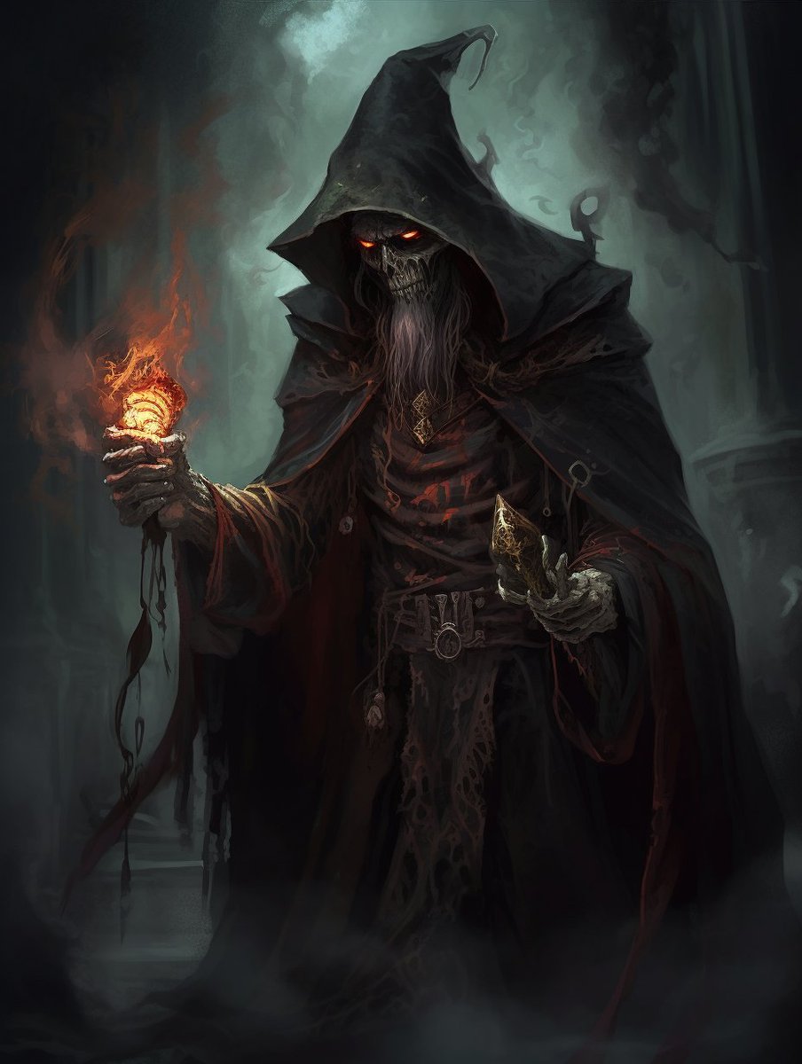 ZzorkblartK's tweet photo. Rjak the Necromancer, dark arts he wields,
Macabre and gruesome, his power never yields,
Inspired by masters, in morbid realms he dwells,
Haunting and chilling, his dark rituals compel.
#midjourneyV5 #aigeneratedart #midjourneyart #midjourneyartists #chatgpt4 #mastersofmagic https://t.co/lM6BUWAD1k