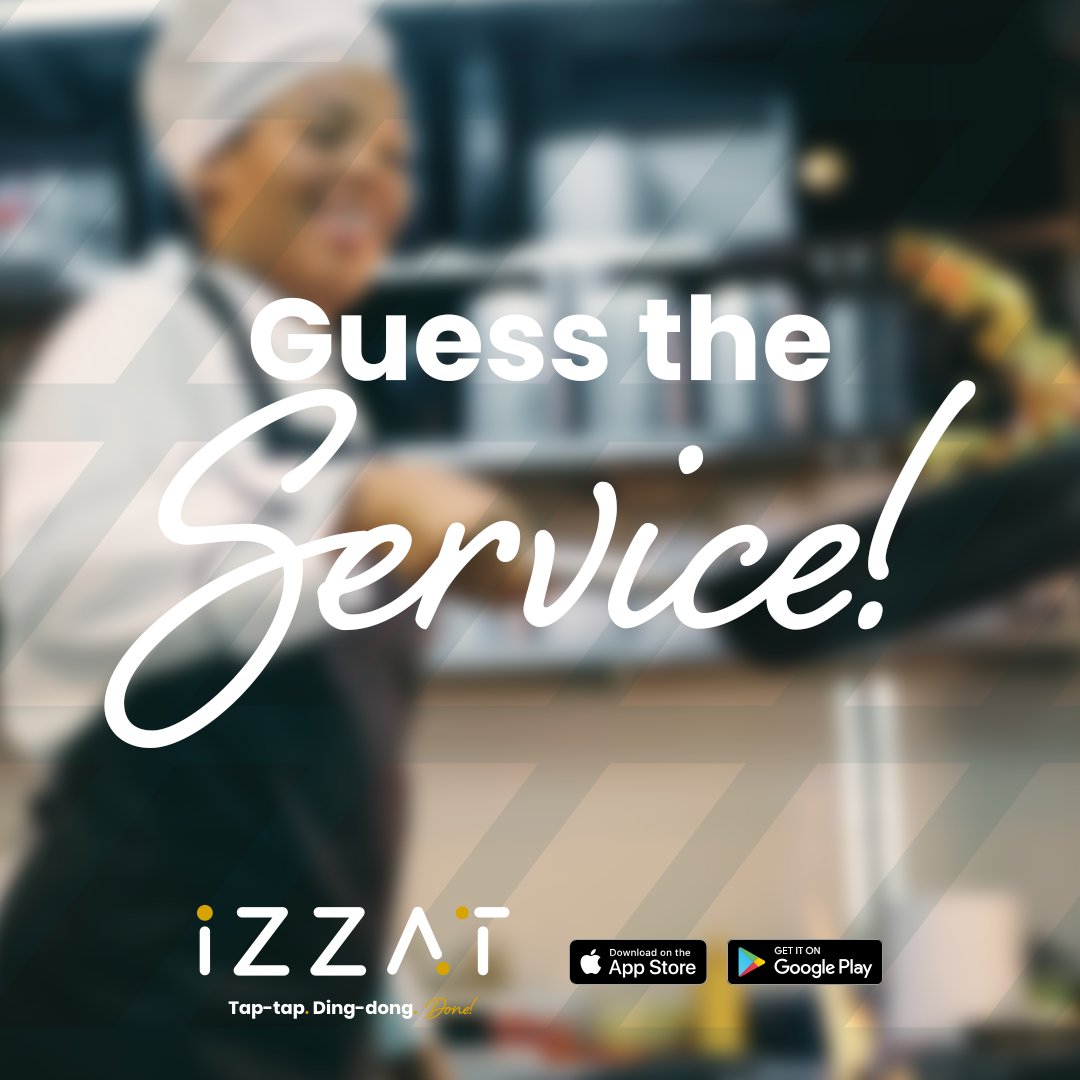 WorldIzzat's tweet photo. Look out for the Izzat launch and get ready for services that’ll change the way you get stuff done. 

Guess the service and post your answer in the sticker. 

Think food, and gourmet service, all at your convenience.  

#IZZATWorld #LaunchingSoon #Effortless https://t.co/iGiJGKunXD