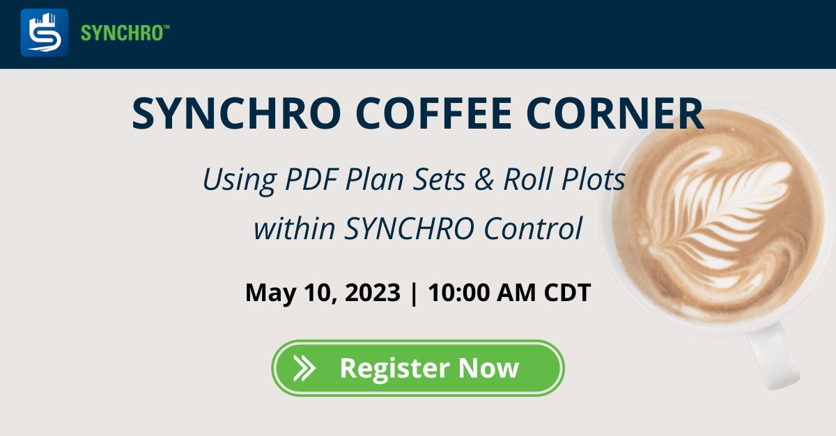 👷 ☕ This month's SYNCHRO Coffee Corner will demonstrate how to use PDF plan sets and roll plots within SYNCHRO Control. Register here: bit.ly/3LKcjO3
 
#SYNCHRO #digitalconstruction #heavycivil #constructionprojectmanagement #gettimeonyourside