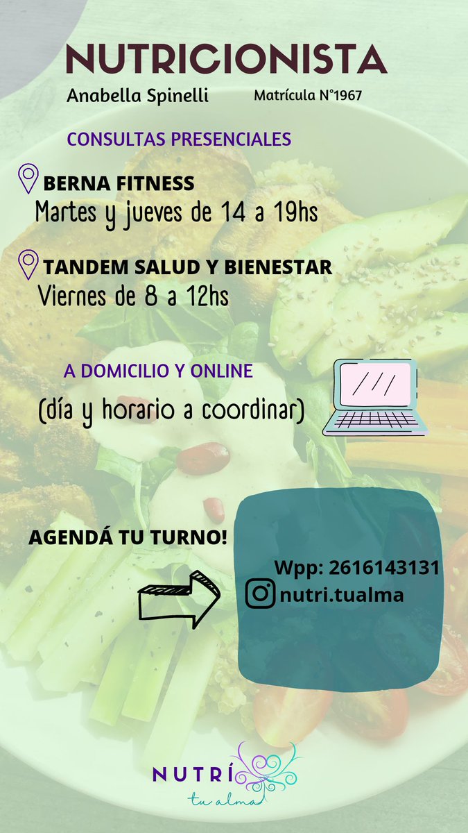 El/lLa que necesite servicio de nutrición o quiera info, puede contactarme 💜.
Les agradezco difusión