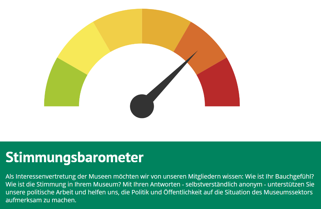 Wie geht es den #Museen in Deutschland? Der Deutsche Museumsbund würde es gern wissen und hat ein Stimmungsbarometer eingerichtet. Die Ergebnisse sollen helfen, den @museumsbund bei seiner politischen Arbeit zu unterstützen. 
👉 bit.ly/3LLU4sr