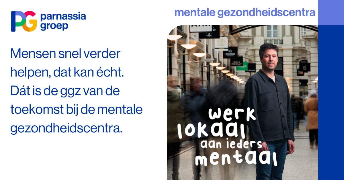 Mensen snel verder helpen, dat kan écht. In het Mentaal Gezondheidscentrum bieden verschillende professionals samen een nieuw perspectief. Het is de plek waar wij uitgaan van de hulpvraag. Dát is de ggz van de toekomst. Wil je meer weten? Lees dan verder: parnassiagroep.nl/mentaal-gezond…
