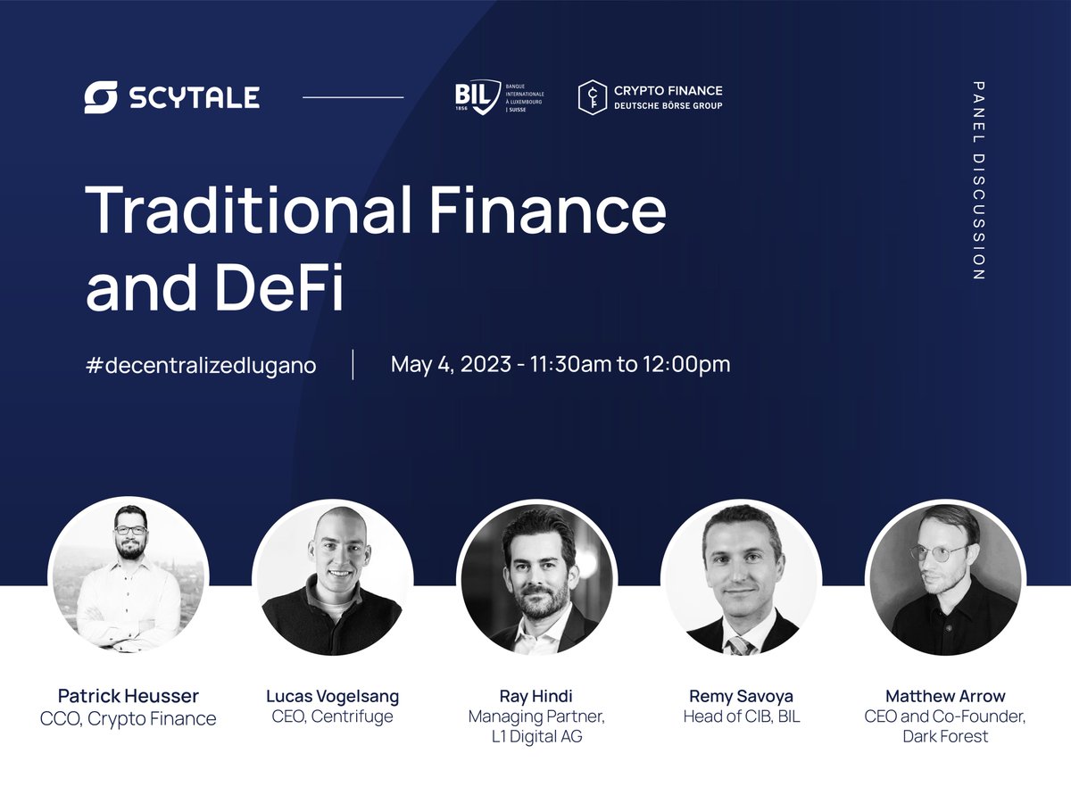 TradFi and #DeFi, can they coexist? @heussepa will moderate a panel of  thought leaders, including: Lucas Vogelsang, CEO @centrifuge Ray Hindi,  Managing Partner at @l1Digital_ Remy Savoya, Head of CIB at @BIL_LUX