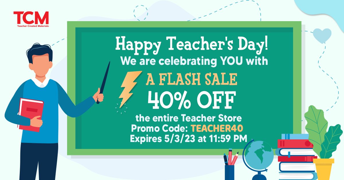 🍎 #HappyTeachersDay! Without the tireless efforts of our teachers, where would we be today? We're showing you some love & appreciation with an exclusive flash sale for 40% OFF at tcmpub.com/teachers or tcmpub.com/families, just use the code TEACHER40 until 5/4/23.