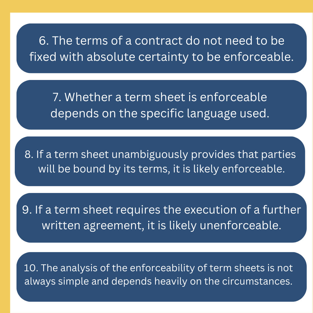 PNLawyers's tweet image. #TermSheets are a common tool for commercial transactions. However, they can vary in #enforceability. Here are 10 key points to keep in mind. 

#CommercialTransactions #NewYorkSupremeCourt #ContractLaw #PreliminaryAgreements #BindingContracts #AgreementToAgree