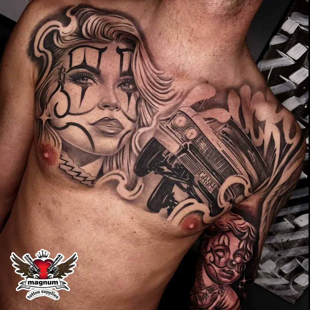 MagnumTattooSupplies on X: Hustle grind! Dope tattoo from Troy Tuck made  with #magnumtattoosupplies 👊🏻 . . #louisvuitton #gang #hustler #grind  #work #blackandgrey #inked #tattoo #inkedmag    / X