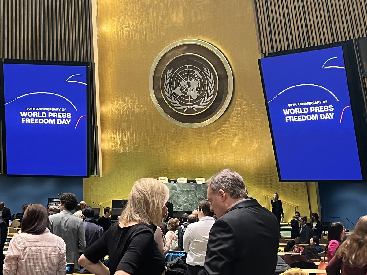 NUJofficial's tweet photo. Michelle Stanistreet, NUJ general secretary joins 15 @IFJGlobal affiliates representing journalists at today’s 30th anniversary UNESCO World Press Freedom Day event. 
@UNESCO #pressfreedom https://t.co/XDzoe5tL7A