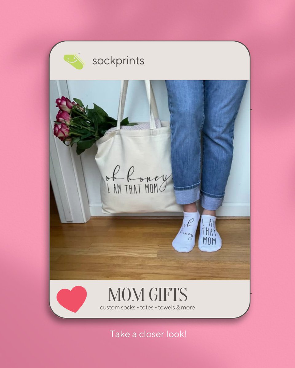 sockprints's tweet photo. You know "that mom" would love a tote and matching socks for Mother's Day! 🥰💜🌼
.
.
.
#mothersday #mothersdaygift #iamthatmom #personalized #customgifts #mothersdaygifts #mothersdaygiftideas https://t.co/w8J9X9hR4Q