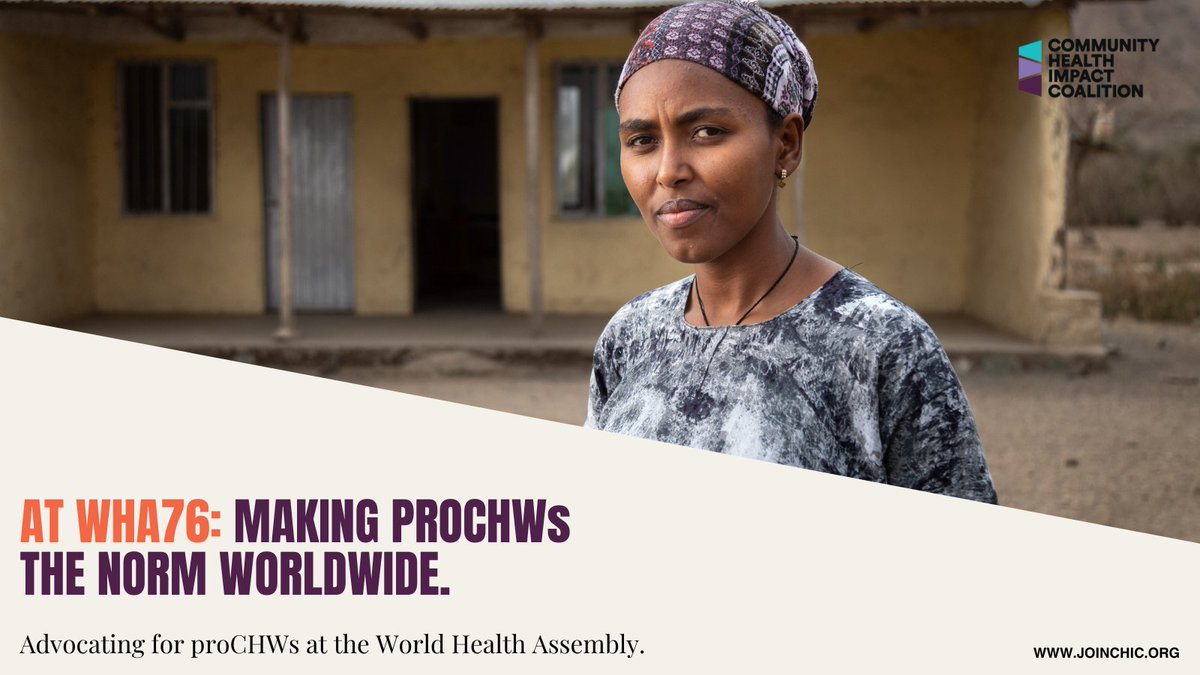 IntraHealth International (@intrahealth) on Twitter photo Community health workers are vital to achieve #HealthForAll. But #proCHWs—💰salaried, 🩺skilled, 🏥supervised & 💊supplied—remain the exception.
With <a href="/Join_CHIC/">Community Health Impact Coalition</a> let's advocate for this to change at #WHA76!
Join webinar on May 17 to find out how: loom.ly/Phbo-w8 Community health workers are vital to achieve #HealthForAll. But #proCHWs—💰salaried, 🩺skilled, 🏥supervised & 💊supplied—remain the exception.
With <a href="/Join_CHIC/">Community Health Impact Coalition</a> let's advocate for this to change at #WHA76!
Join webinar on May 17 to find out how: loom.ly/Phbo-w8