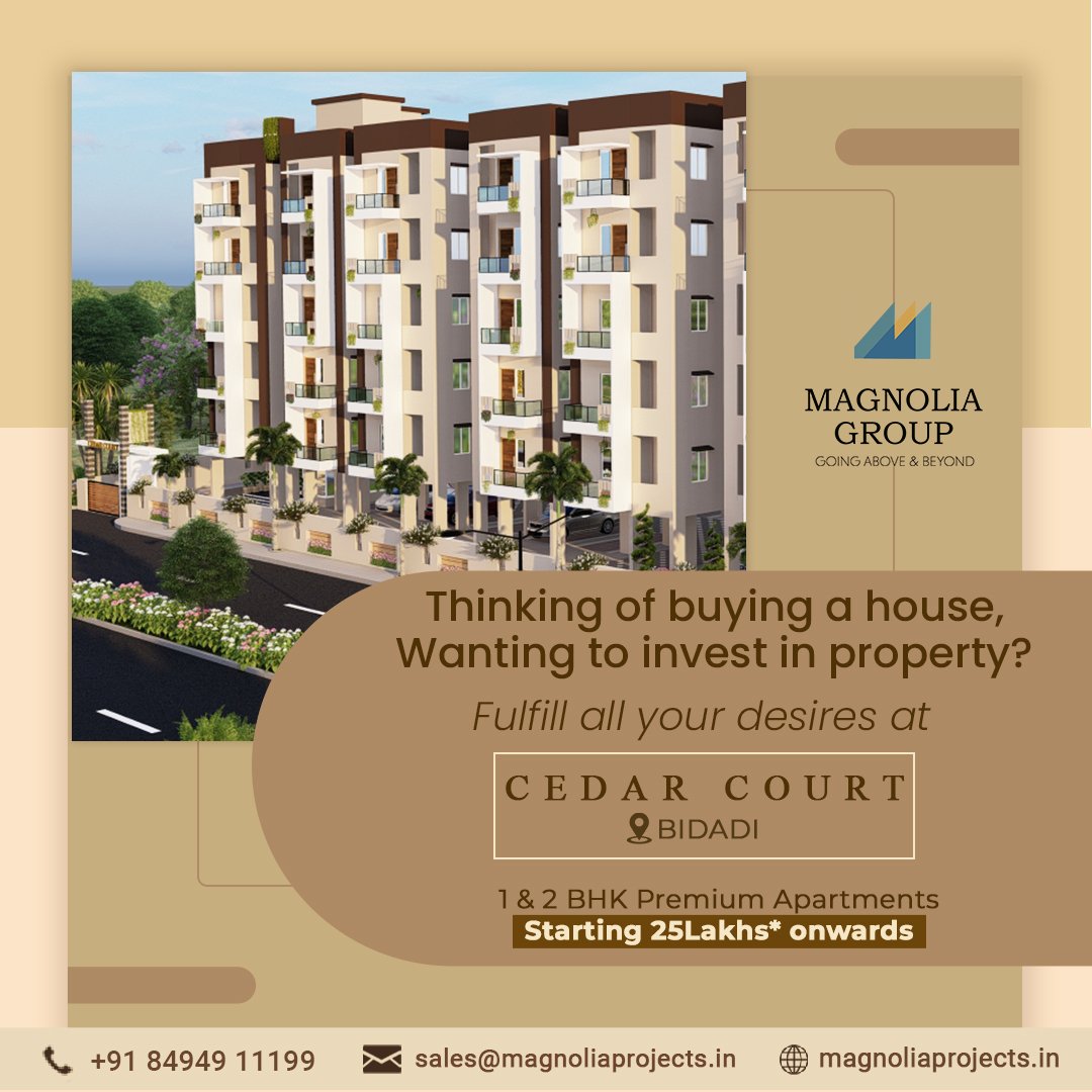 We bet you can't find a better deal even after hustling. 

We present to you Magnolia Cedar Court, a property that is known for its location,  unbeatable price and world class amenities.

#Magnoliagroup #cedarcourt #better deal #property #unbeatableprice #bidadi #bengaluru