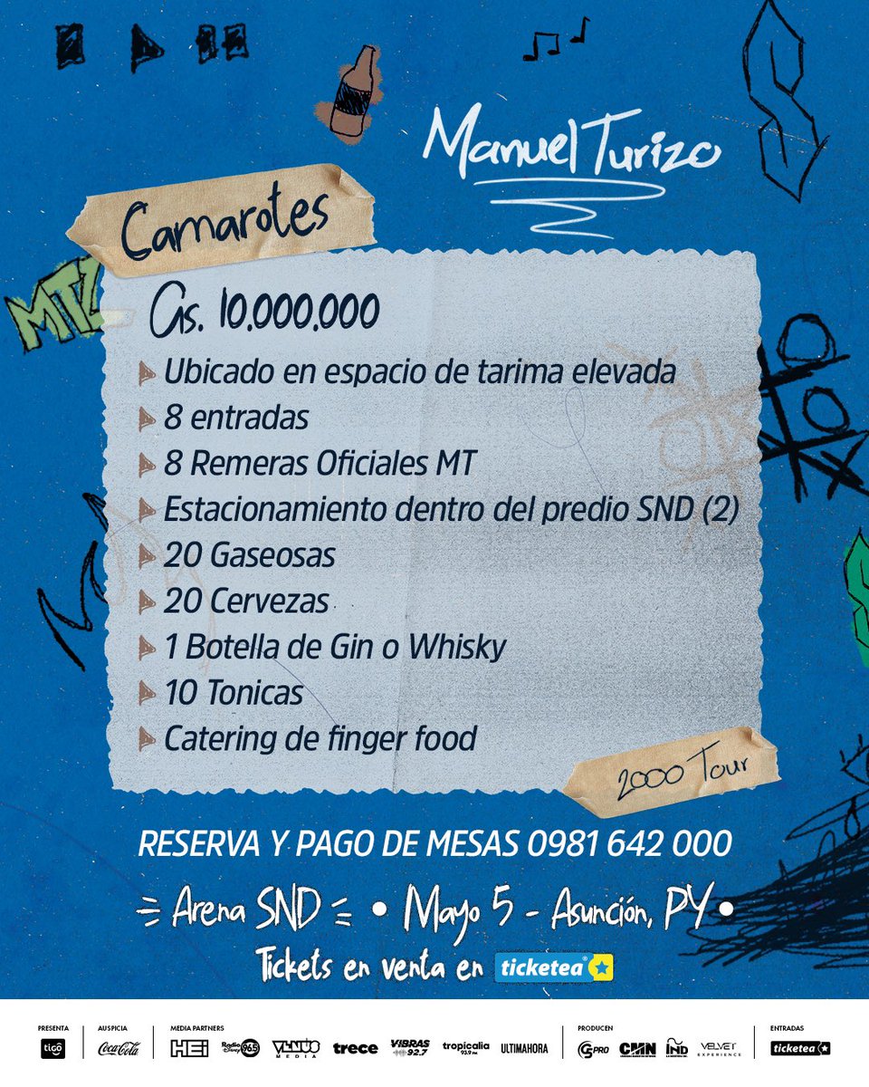 G5pro's tweet photo. Estamos a tan solo 3️⃣ DÍAS de la noche + ardiente con #ManuelTurizoPy y su #2000Tour 🫦
Se comienza a SENTIR el calor🔥😮💨
🎟️ Entradas @ticketeapy
🗓️ 5/Mayo
📍SND
➕Info Camarotes al wa 0981642000
👉Beneficios
🔹Tarjetas Itaú 10% Dto.
🔹Tigo Money 15 % Dto. Online https://t.co/QfRExuYkqx