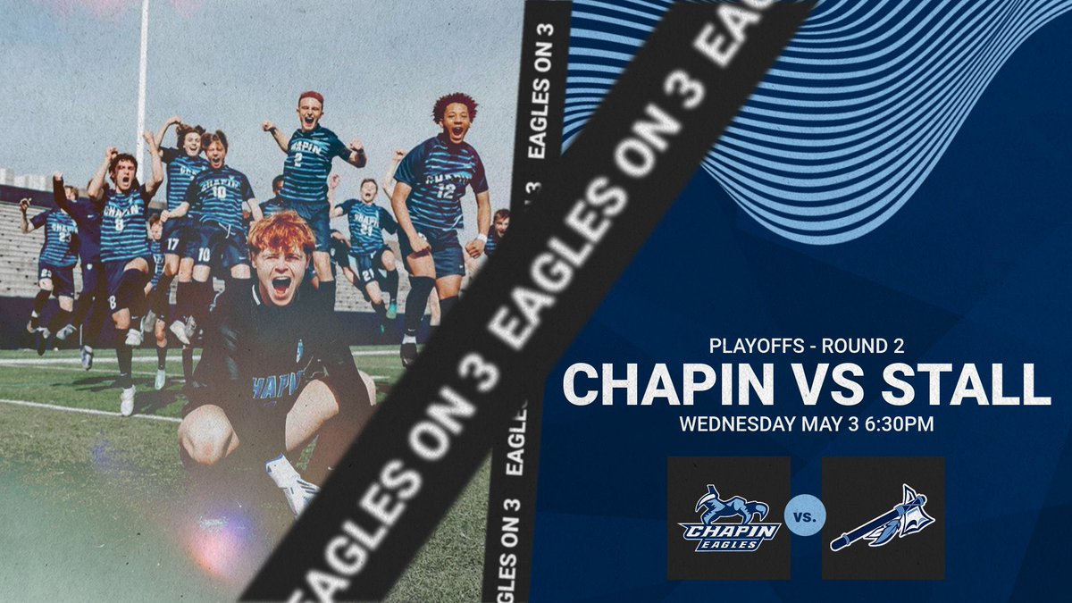 ChapinMSoccer's tweet photo. Round 2 Playoffs-Chapin hosts Stall at 6:30pm on Wednesday at Cecil Woolbright! Be there and be loud! #eagleson3 #hpc23 https://t.co/nXfjhNfF3I