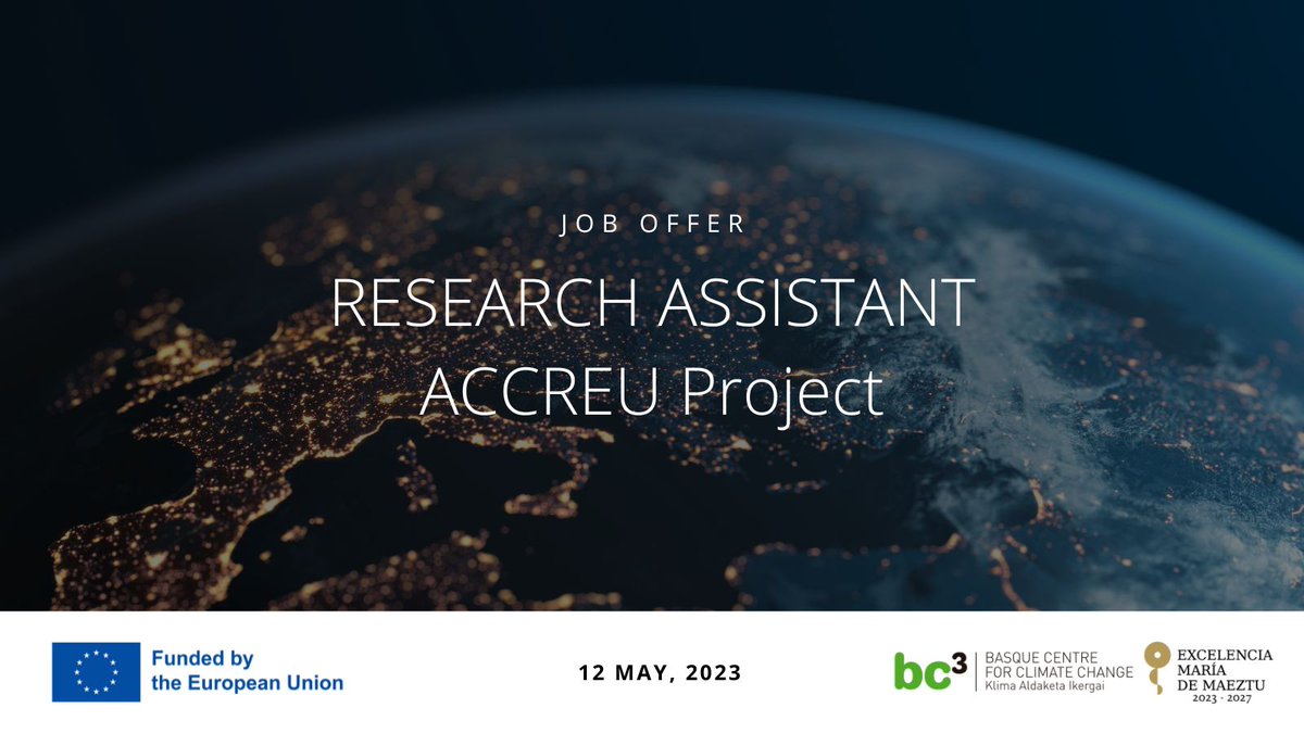 BC3Research's tweet photo. 📢#BC3JobOffer | Are you interested in models and methods for climate risk assessment? A #jobposition is available to join the ACCREU project as a research assistant! 

📅Deadline May 12, 2023  

👉Apply NOW https://t.co/nuYPBBsU4Q

#SOMMAjobs🚨 https://t.co/4Q3jF6NtKo