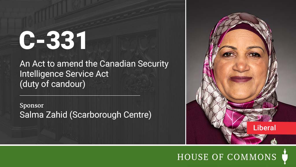 HoCChamber's tweet photo. .@SalmaZahid15 introduced Bill #C331 in the #HoC.
The full text of the Bill will be available later today: https://t.co/13x4T6TPOC https://t.co/fAaRtOC60w