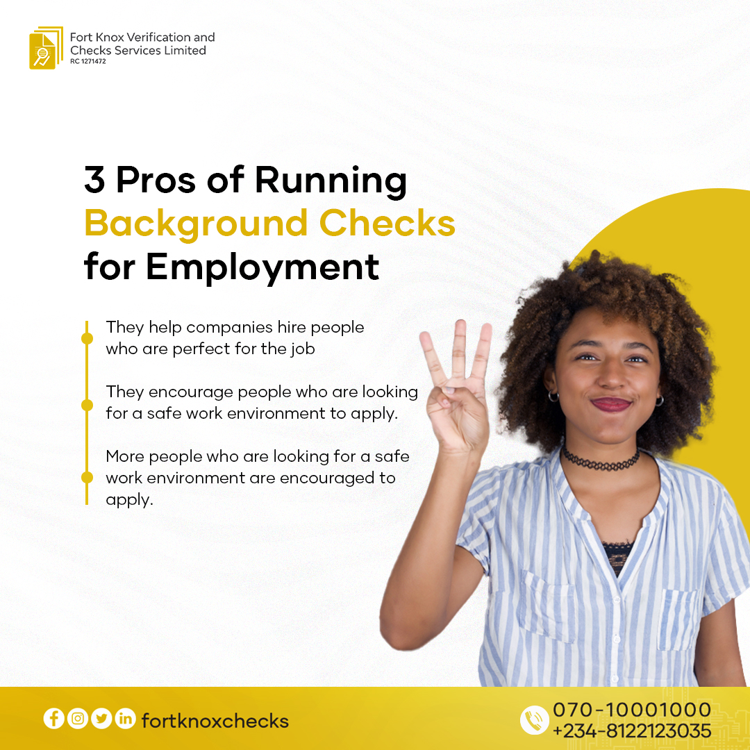FortKnox_Checks's tweet photo. Secure your business by running background checks on prospective and existing employees. Contact us today on 07010001000 or 08122123035.
#fortknoxchecks #backgroundchecksnow #backgroundchecks #security #Safety #Lagos #Abuja #Nigeria#preemploymentscreening https://t.co/KbkvqoKo7b