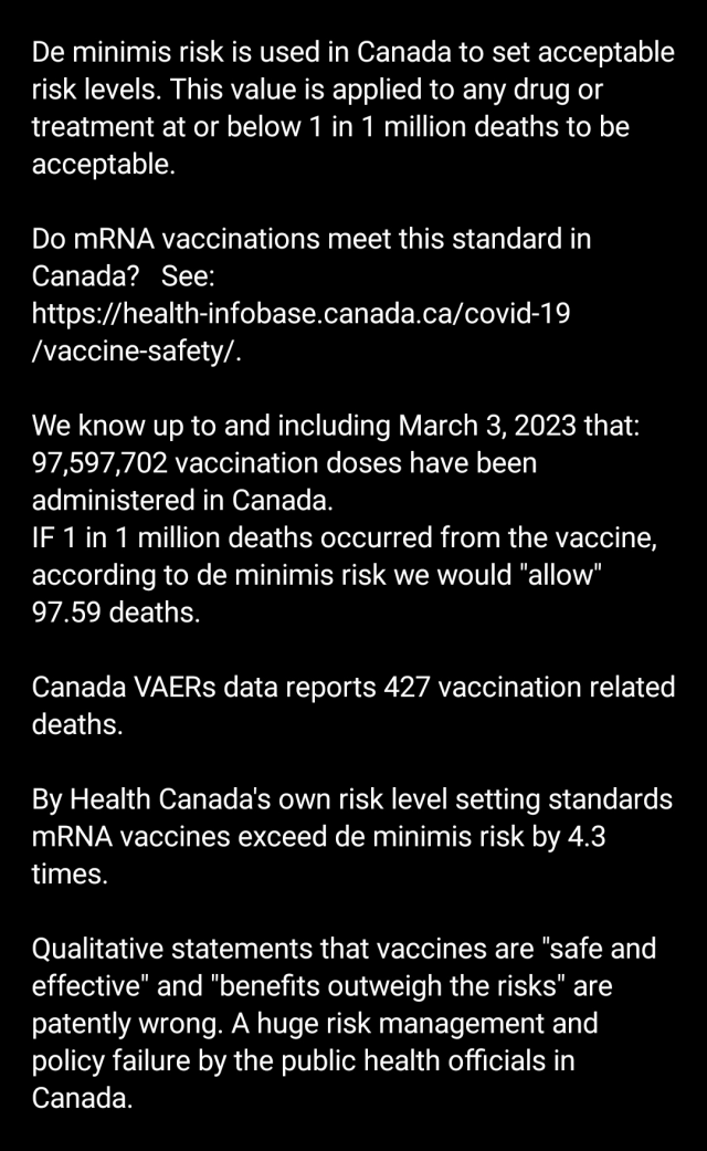 My thoughts on why mRNA vaccines are a huge health policy failure in Canada. US and UK have similar precautionary action and minimum risk standards. Where is the risk analysis and post-market surveillance for mRNA lipo-nano technogy?

@kacdnp91
@Thomas_Binder