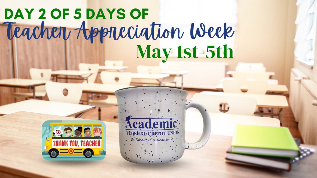 AcademicFCU's tweet photo. π¨GIVEAWAY ALERT!π¨ It's day 2 of our 5 days of giveaways for #TeacherAppreciationWeek & our second prize is...A $25 Gift Card to Target along with an Academic FCU mug! βGo to our latest Instagram or Facebook post to enter to win!β #TeacherAppreciationDay #GoAcademic https://t.co/PGIqDlhVqi