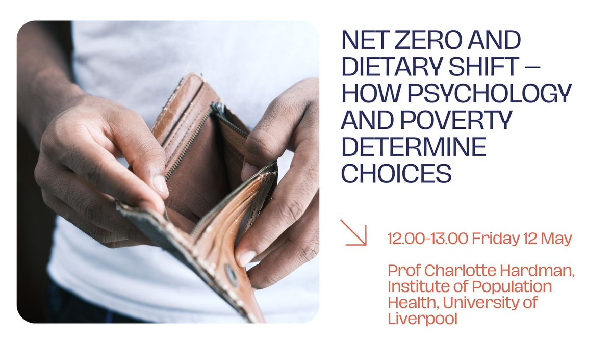 📢Date for your diary🗓️

🌽WEBINAR: #NetZero &amp; dietary shift - how #psychology and #poverty determine choices

*Speaker: <a href="/CharlotteHardm3/">Prof Charlotte Hardman</a> <a href="/LivUniIPH/">Institute of Population Health</a> <a href="/LivUni/">University of Liverpool</a>
*Chair: @NeilWard586 <a href="/TyndallCentre/">Tyndall Centre for Climate Change Research</a> <a href="/ueaenv/">UEA School of Environmental Sciences</a>

More deets coming #climatechange #diet #health #sustainablediets #inequality