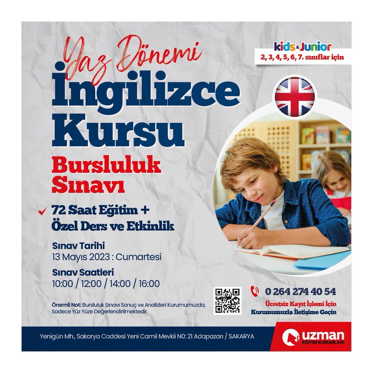 sakaryauzman's tweet photo. 🎉 2,3,4,5,6 ve 7. Sınıflar için ''İngilizce Bursluluk Sınavı''

Kids&amp;Junior gruplarımızda yer almak, kurslarımızdan indirimli yararlanmak ve sınav kaydınızı oluşturmak için bizi arayabilirsiniz; 02642744054 - 05452744054 https://t.co/YNFfgb6lGJ
