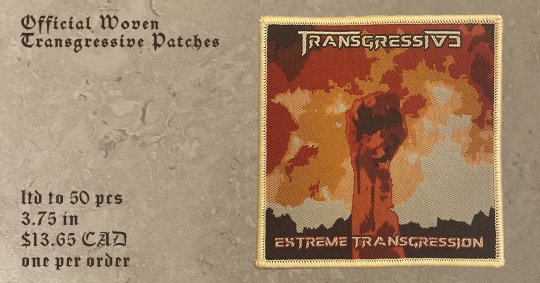 With the 2nd patch for this Sunday drop, I bring you Transgressive - Extreme Transgression! 

15% of the total of sales for these patches are going towards Trans Lifeline.

Protect Trans Lives.
Link in bio

#hearthpatches #wovenpatch #wovenpatches #protecttranslives #thrash