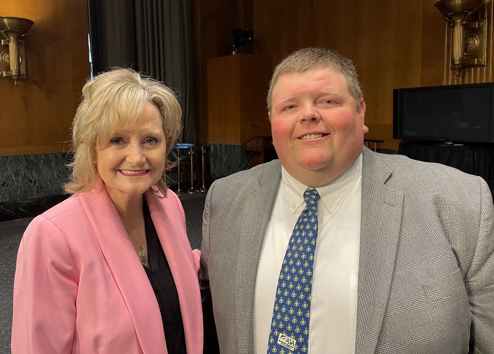 ASA Secretary Caleb Ragland (KY) testifies today before a Senate Ag Subcommittee to advocate for strengthening the farm safety net in the 2023 Farm Bill. Pictured: Ragland visits with Committee Ranking Member Sen. Cindy Hyde-Smith &amp; Committee Chair Sen. Tina Smith. #FarmBill23