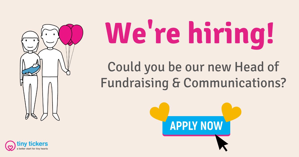 tinytickers's tweet photo. We're looking for a new Head of Fundraising &amp; Communications to join our small team, working to help babies with serious heart conditions. This is a remote position, 28 hrs per week (negotiable if needed). Find out more: https://t.co/nScdhLFy7K
#showthesalary #nongraduateswelcome https://t.co/xBQZyQVeNv
