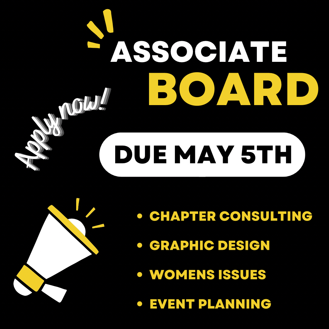 Associate Board applications are due Friday, May 5th 
💛🖤
LINK IN BIO