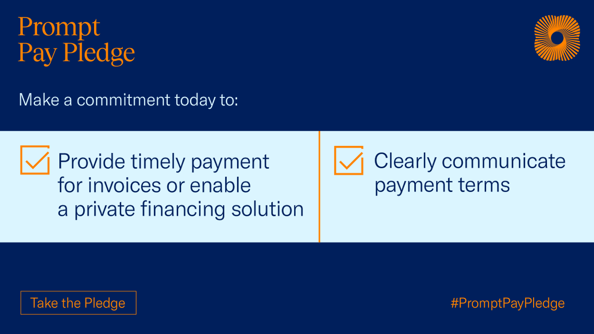 USChamber's tweet photo. Companies including @Intuit, @vistage, @AOFundTweets, and Alpha Technologies have joined us to launch the #PromptPayPledge. Quicker payments will ensure small suppliers’ economic success. 

Join us: https://t.co/7yQxOnW8ns #smallbusiness https://t.co/XupXwDA8Aw