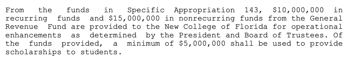 Jason_Garcia's tweet photo. Florida lawmakers are plowing millions into New College of Florida – the tiny liberal arts school Ron DeSantis is trying to turn into a conservative college.

The school will get an extra $25 million in largely unrestricted cash next year,  plus $10 million more a year after that https://t.co/OLw5H98cWa