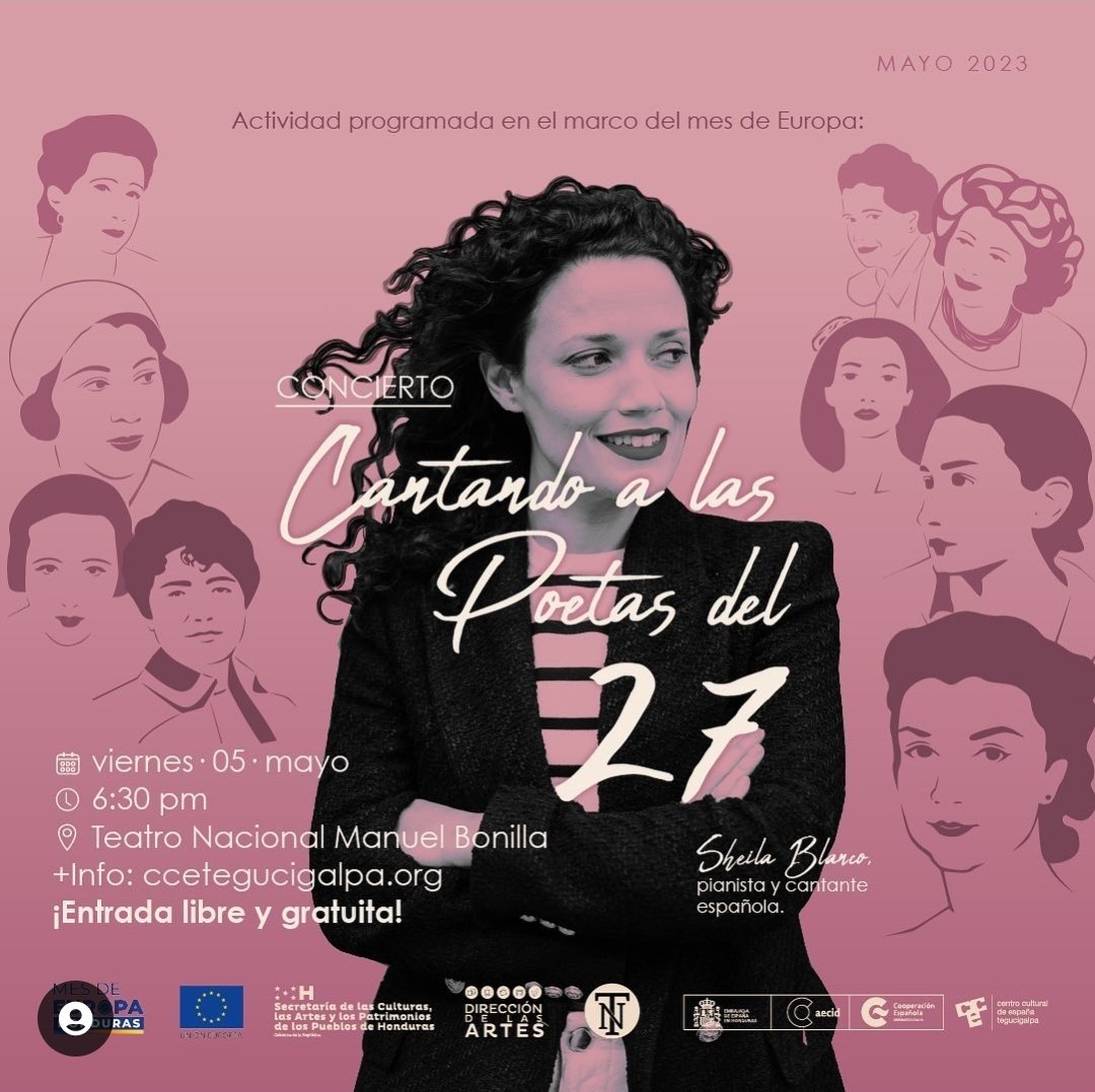 ¡Iniciamos el #MesdeEuropa🇪🇺! 
Nuestra primera cita es hoy a las 6:30 p.m. #CineEuropeo🎬. 
La próxima cita será en el Teatro Manuel Bonilla en el concierto🎶 #CantandoALasPoetasDel27 por la cantante española @Sheila_Blanco_🇪🇸 👇 (Entrada gratis) #EuropeDay2023