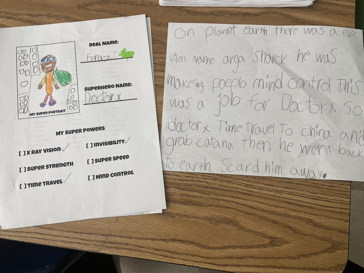 #HERO day in our alphabet countdown has us finding our super hero alter ego. Students were excited to write about when they saved the planet! 🦸🏾‍♂️🦸🏻‍♀️#WriteEveryDay <a href="/APSGardenHills/">Garden Hills Elem</a> <a href="/APSDualLang/">apsDualLang</a>