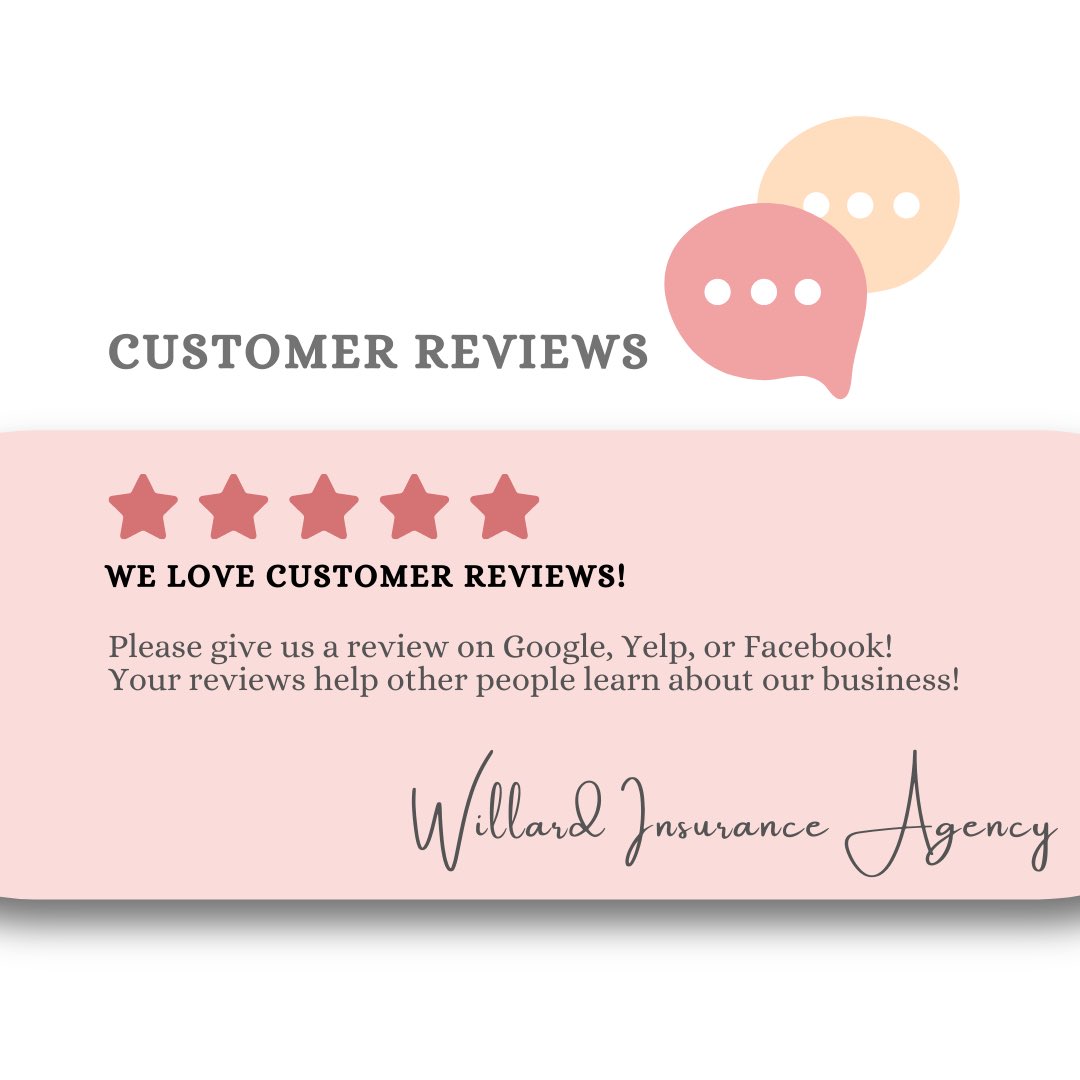 Willard_Ins's tweet photo. Please leave us a review on Google, Yelp, or Facebook! Your review will help other people learn about our business🤗 

#review #Google #Yelp #Facebook #WillardInsurance https://t.co/kMrbu8ky2i