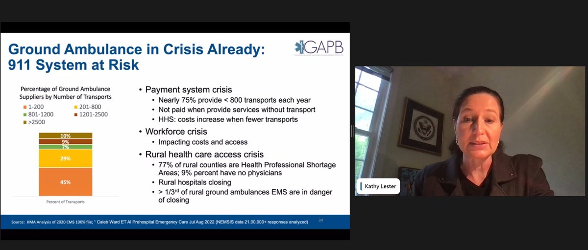 amerambassoc's tweet photo. Today, AAA #EMS regulatory expert Kathy Lester, Esq. presented to the Ground Ambulance Patient &amp; Billing Advisory Committee. Together, we can work to ensure continued access to ground ambulance services and fair coverage for ALL Americans. #GAPBAC https://t.co/whYfDEetXL