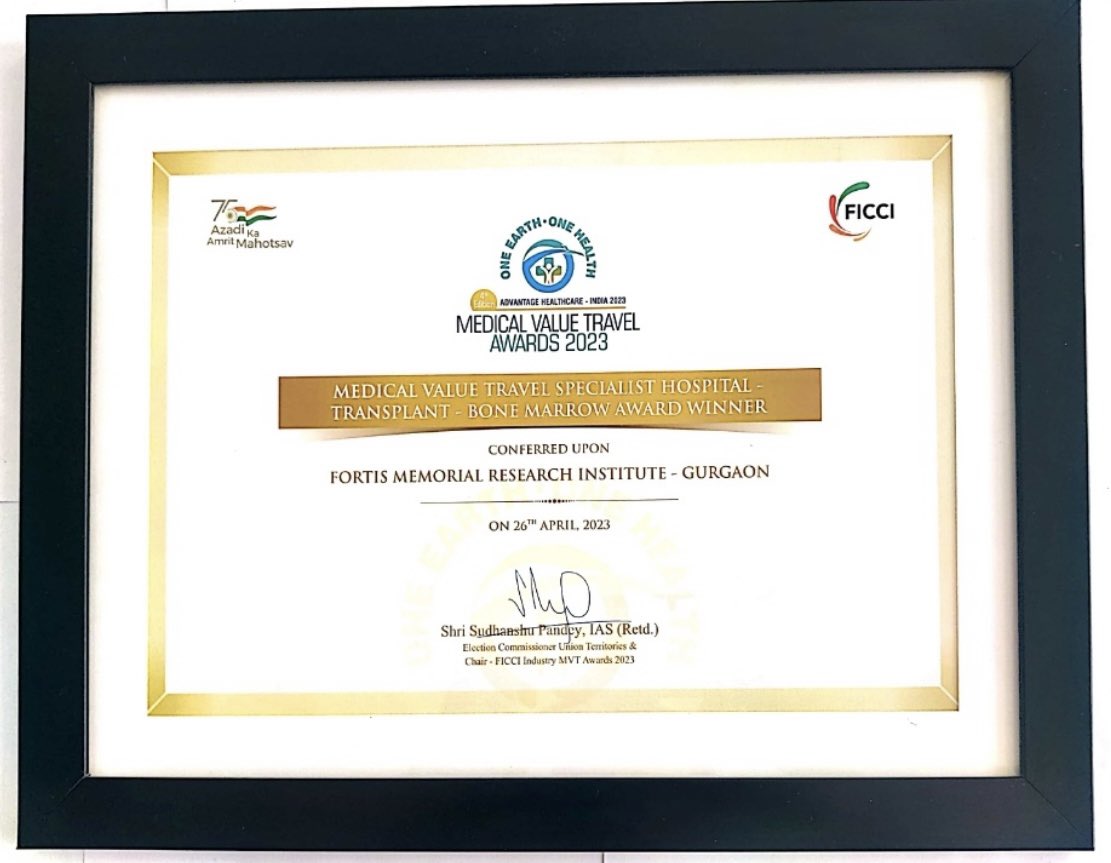 Pari26jan's tweet photo. Fortis Memorial Research Institute, Gurgaon has bagged award in Bone Marrow Transplant at the FICCI Medical Value Travel Awards 2023 https://t.co/CVXEQRLjck