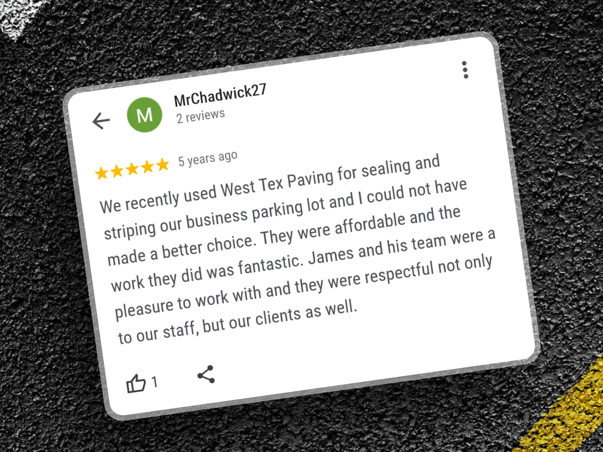 westtexpaving's tweet photo. 🌟 Another happy customer! 🌟

Thank you, MrChadwick! 💙 Let us transform your parking lot too! 🛣️ #AsphaltPaving #CustomerReview #OdessaTX https://t.co/als8WkArmq